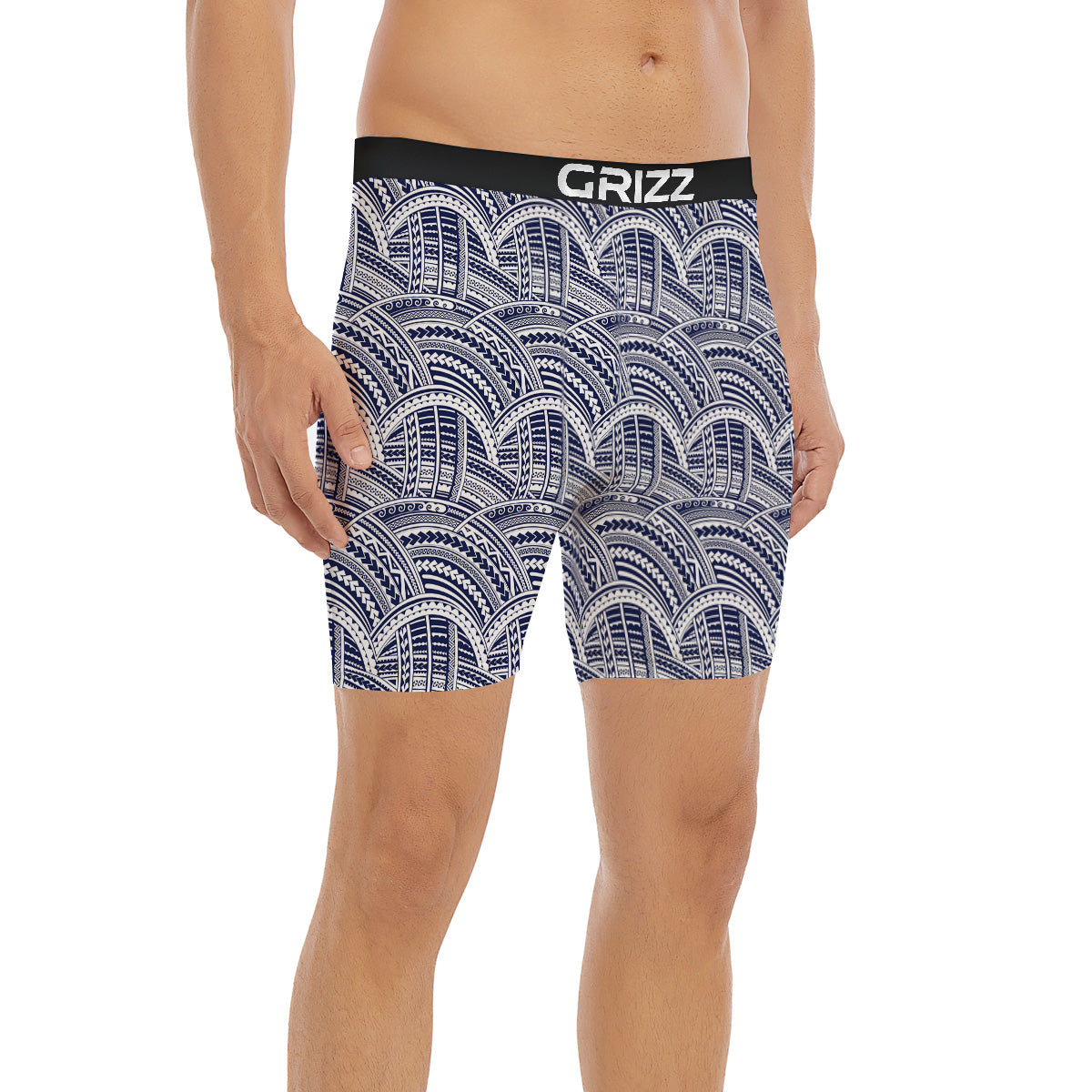 Polynesian Tattoo Blue Maori Print Boxer Briefs-grizzshop