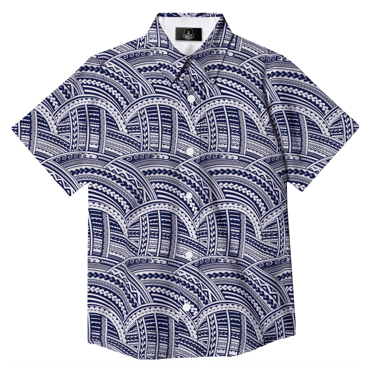 Polynesian Tattoo Blue Maori Print Button Up Shirt-grizzshop