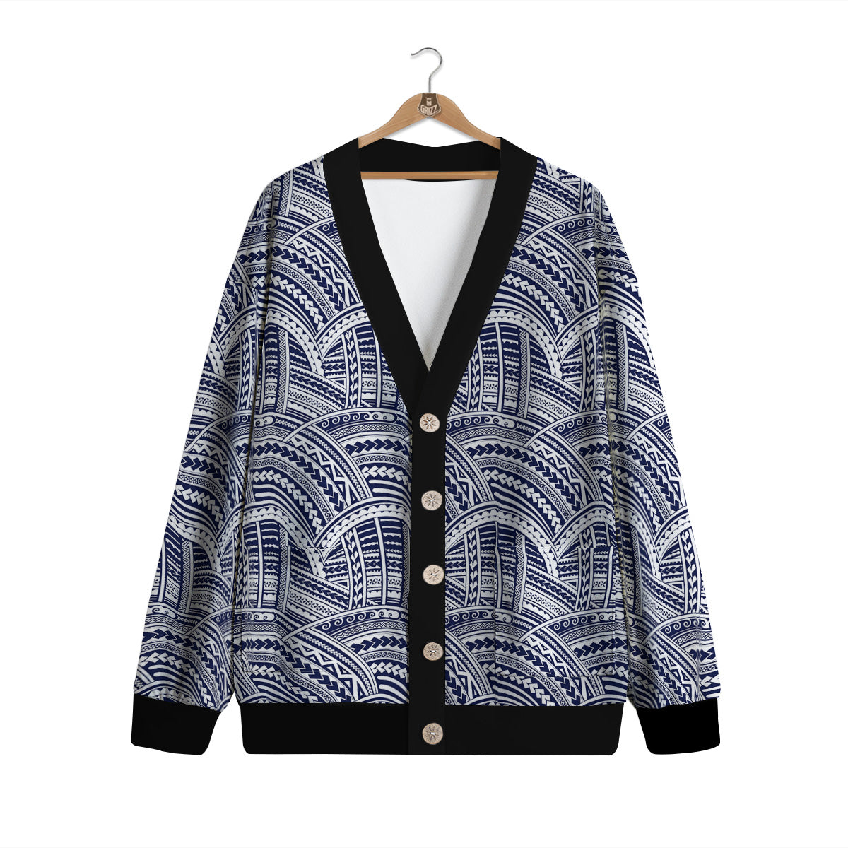 Polynesian Tattoo Blue Maori Print Cardigan-grizzshop