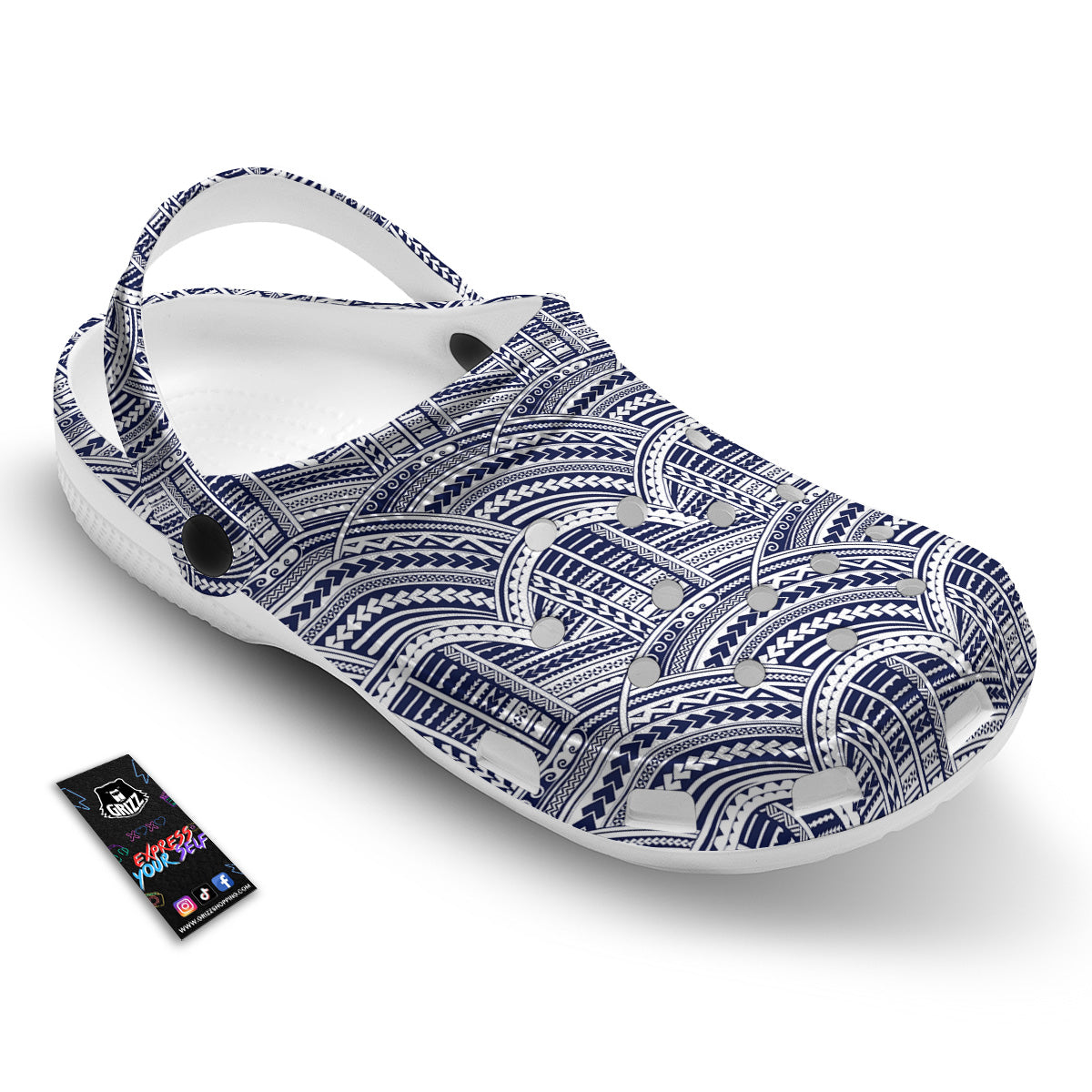 Polynesian Tattoo Blue Maori Print Clog-grizzshop