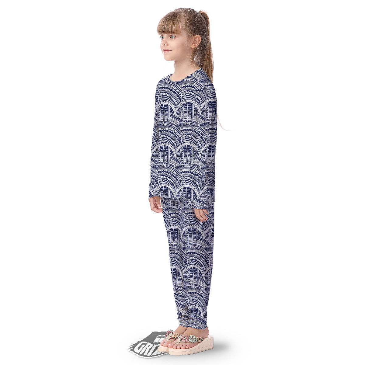 Polynesian Tattoo Blue Maori Print Kid's Pajamas-grizzshop