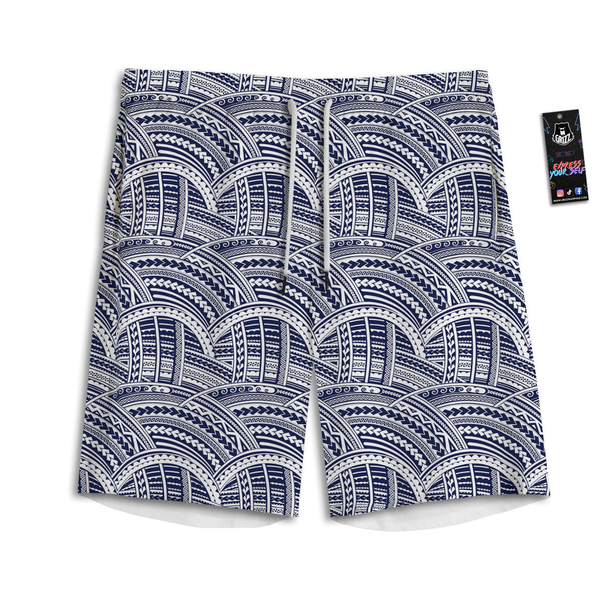 Polynesian Tattoo Blue Maori Print Men's Athletic Shorts