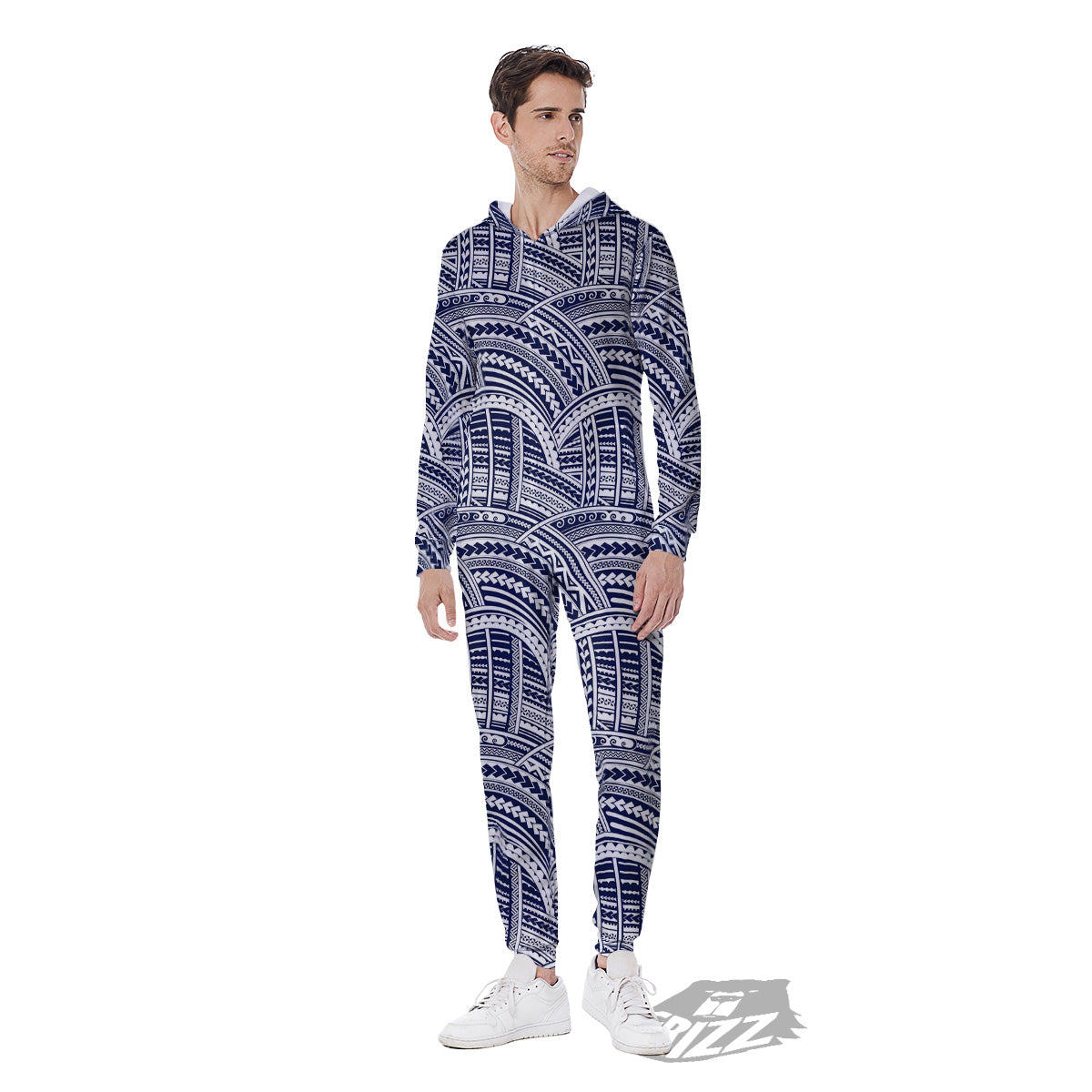 Polynesian Tattoo Blue Maori Print Men's Jumpsuit-grizzshop
