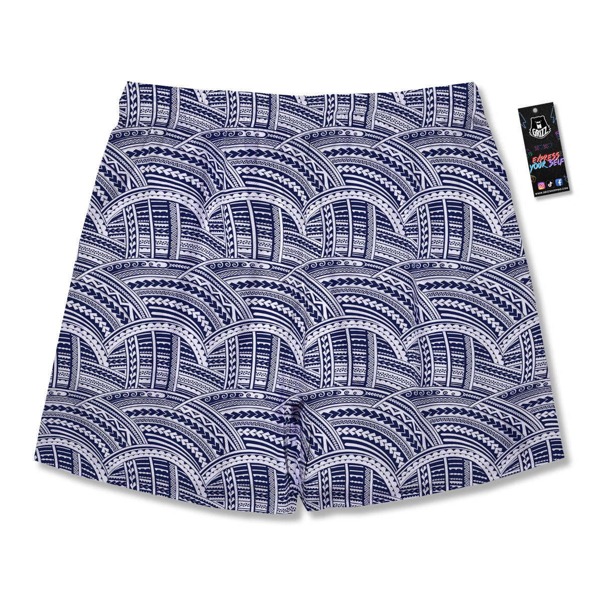 Polynesian Tattoo Blue Maori Print Men's Running Shorts-grizzshop