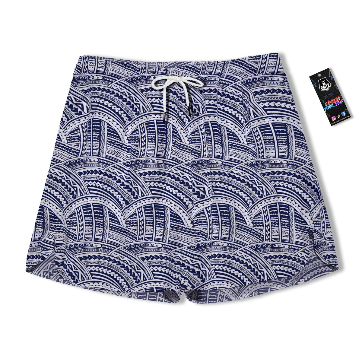 Polynesian Tattoo Blue Maori Print Men's Running Shorts-grizzshop