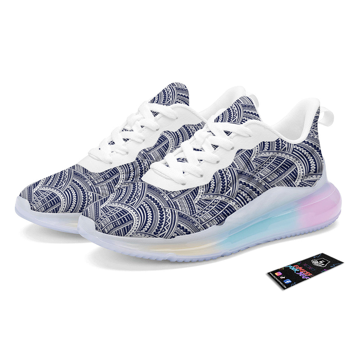 Polynesian Tattoo Blue Maori Print Running Sneakers-grizzshop