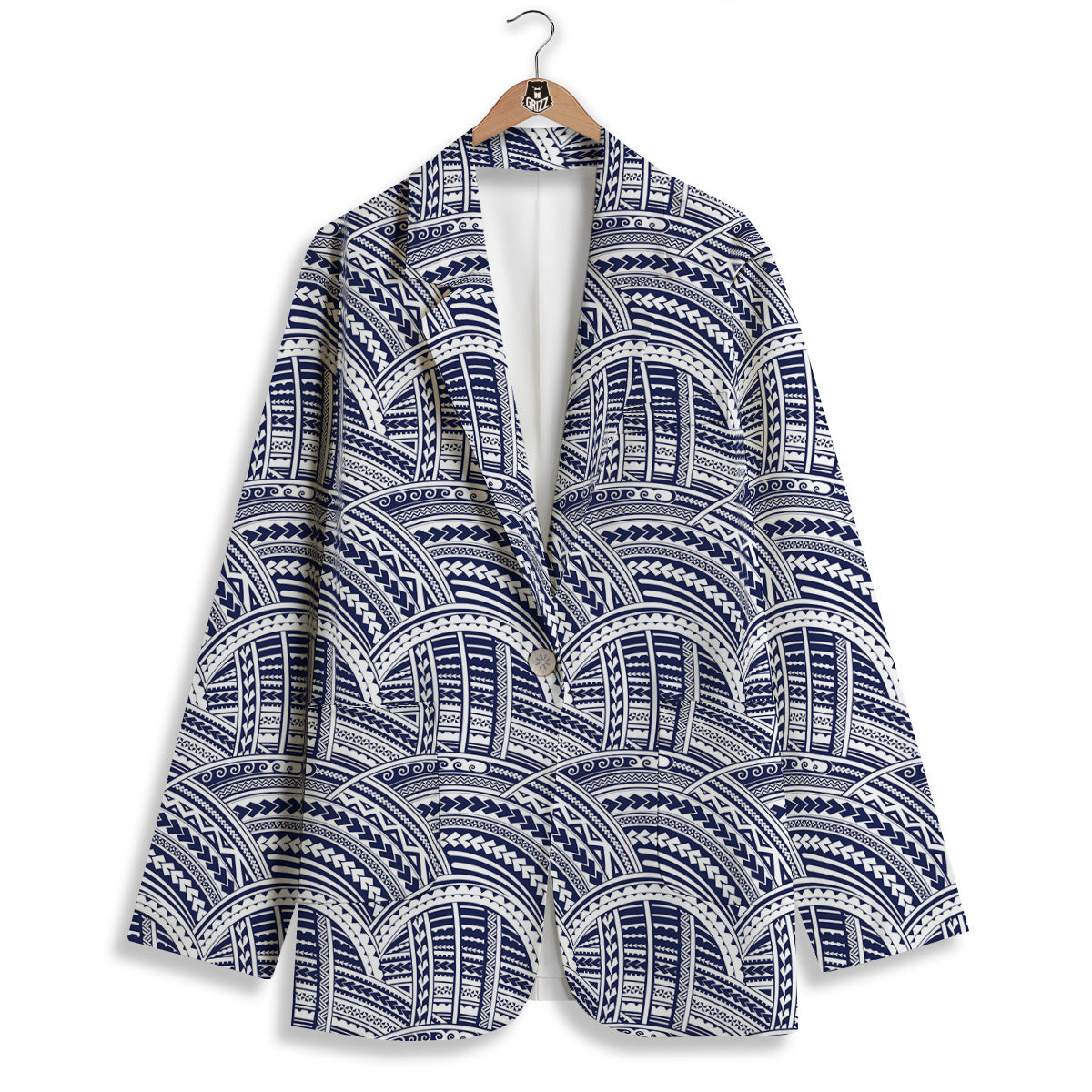 Polynesian Tattoo Blue Maori Print Women's Blazer-grizzshop