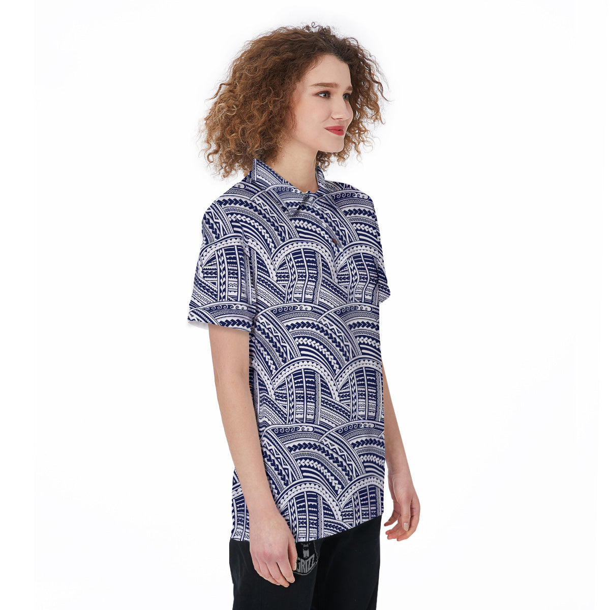 Polynesian Tattoo Blue Maori Print Women's Golf Shirts-grizzshop