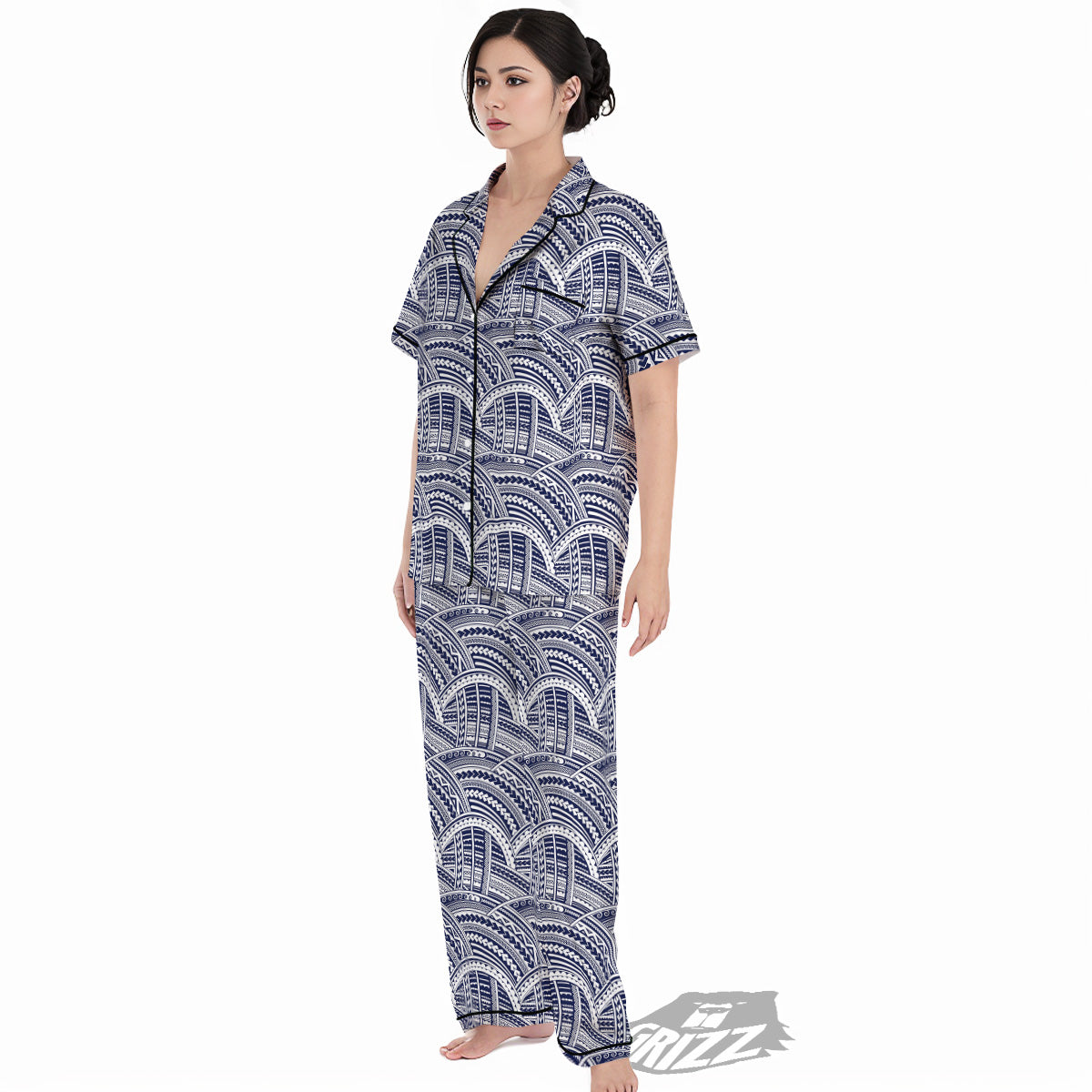 Polynesian Tattoo Blue Maori Print Women's Pajamas Set-grizzshop