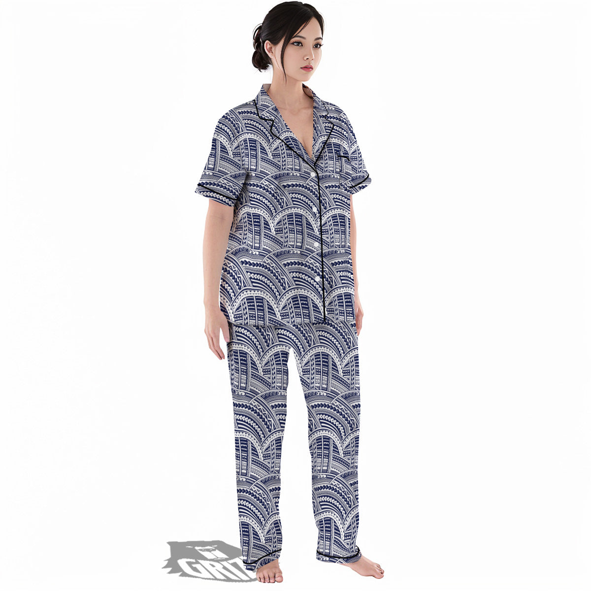 Polynesian Tattoo Blue Maori Print Women's Pajamas Set-grizzshop