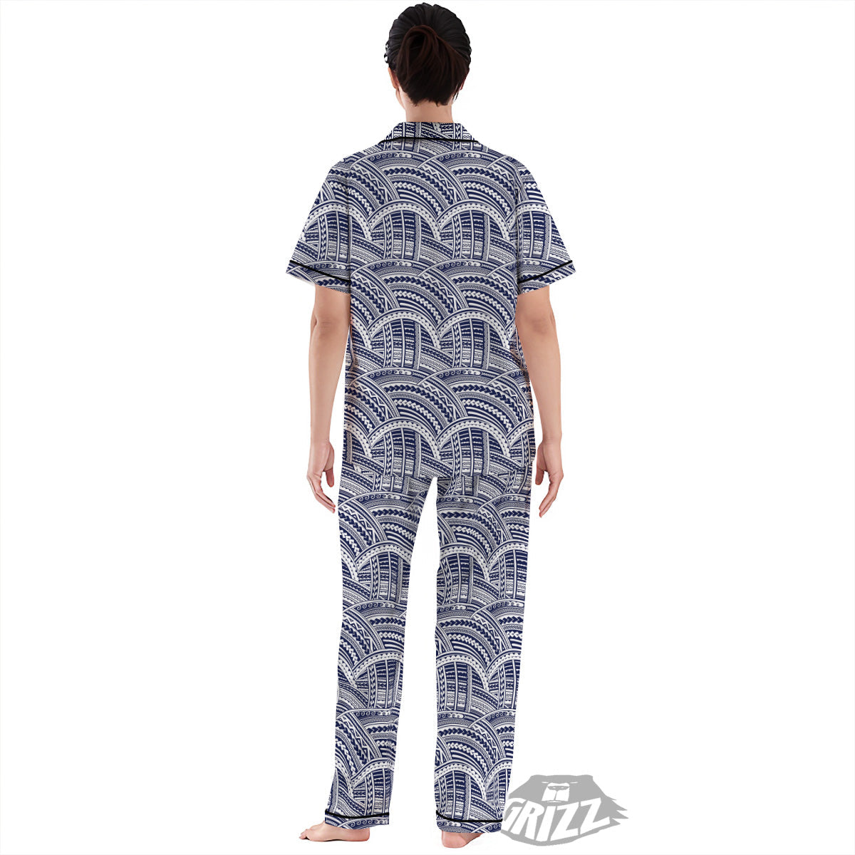 Polynesian Tattoo Blue Maori Print Women's Pajamas Set-grizzshop