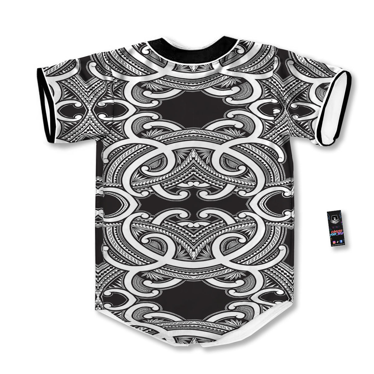 Polynesian Tattoo White And Black Print Baseball Jersey-grizzshop