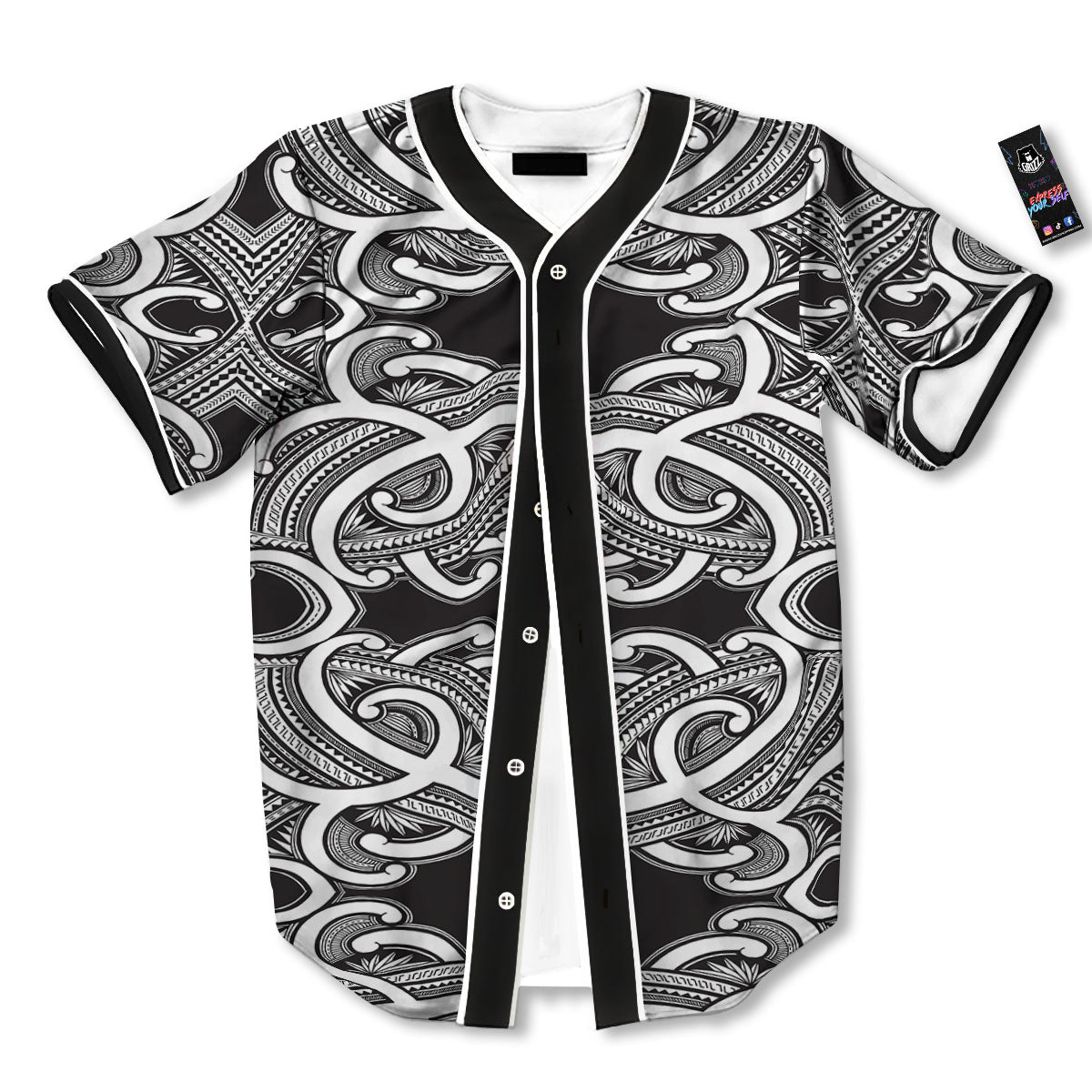 Polynesian Tattoo White And Black Print Baseball Jersey-grizzshop