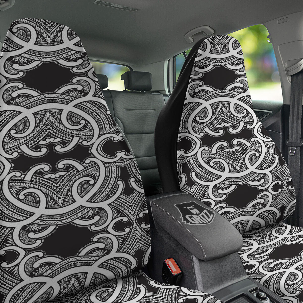 Polynesian Tattoo White And Black Print Car Seat Covers-grizzshop