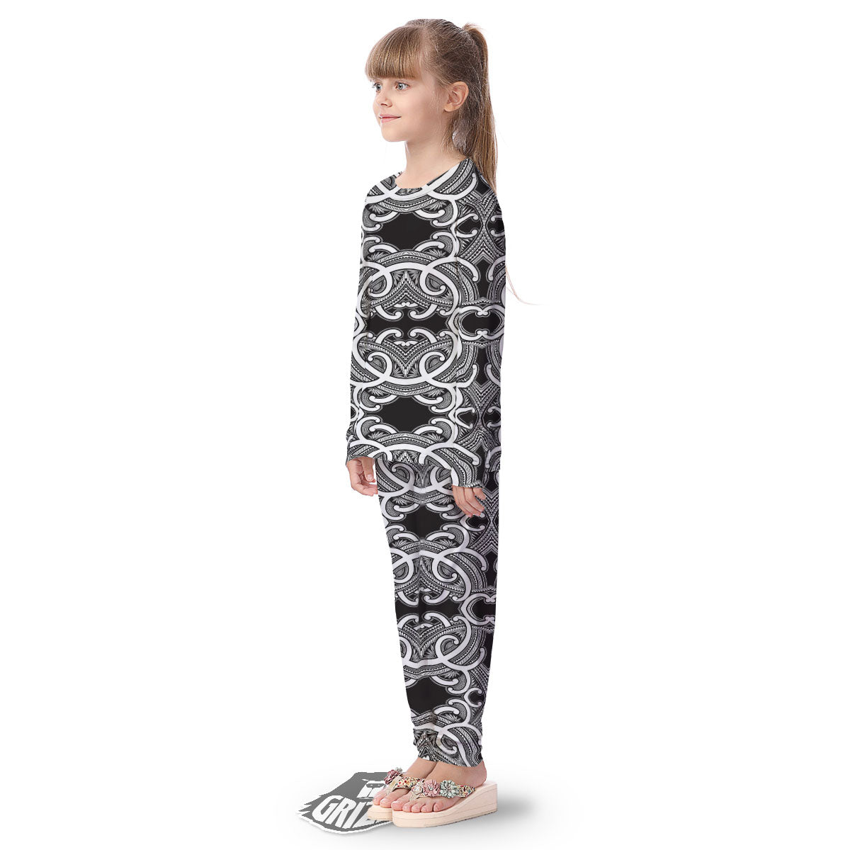 Polynesian Tattoo White And Black Print Kid's Pajamas-grizzshop