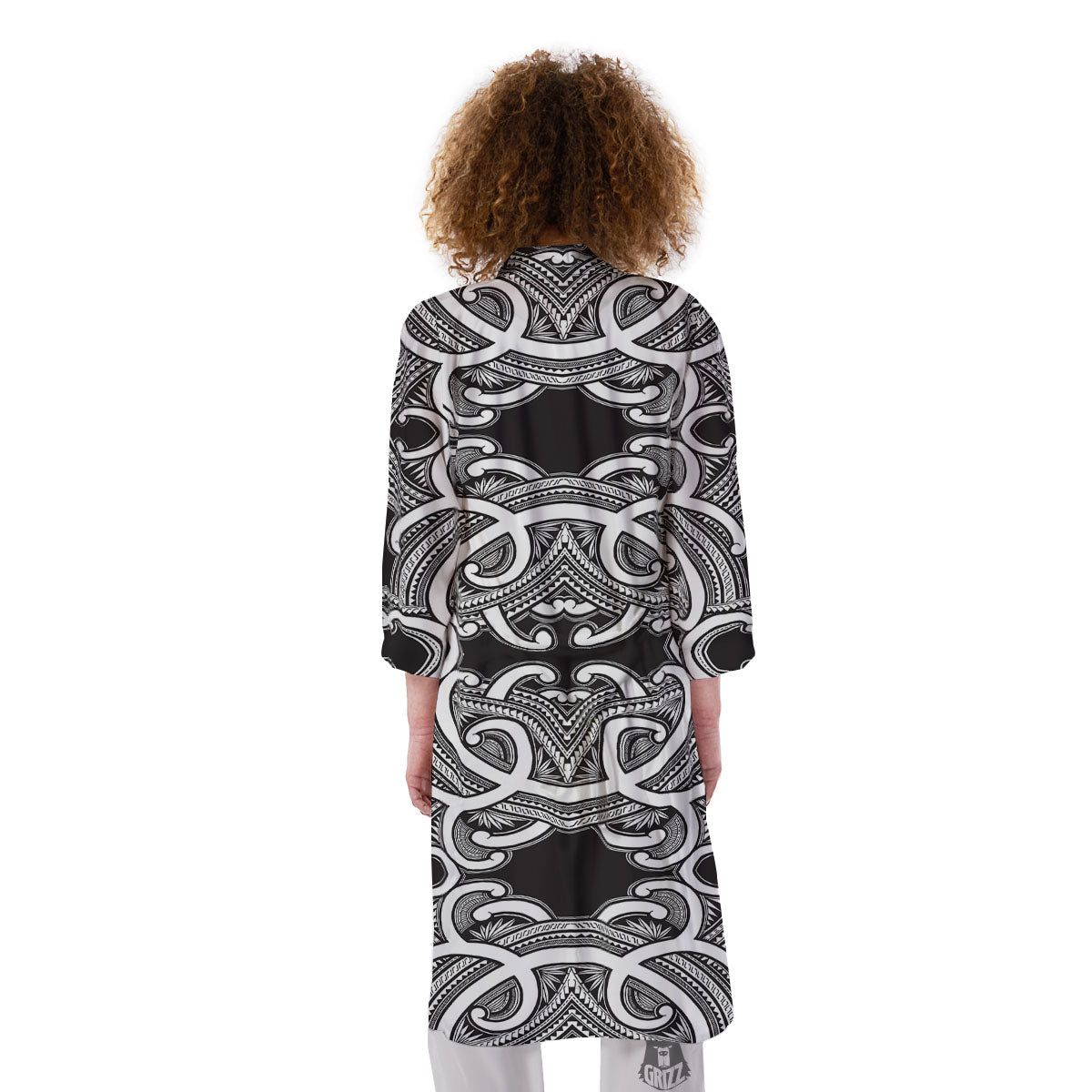 Polynesian Tattoo White And Black Print Kimono-grizzshop