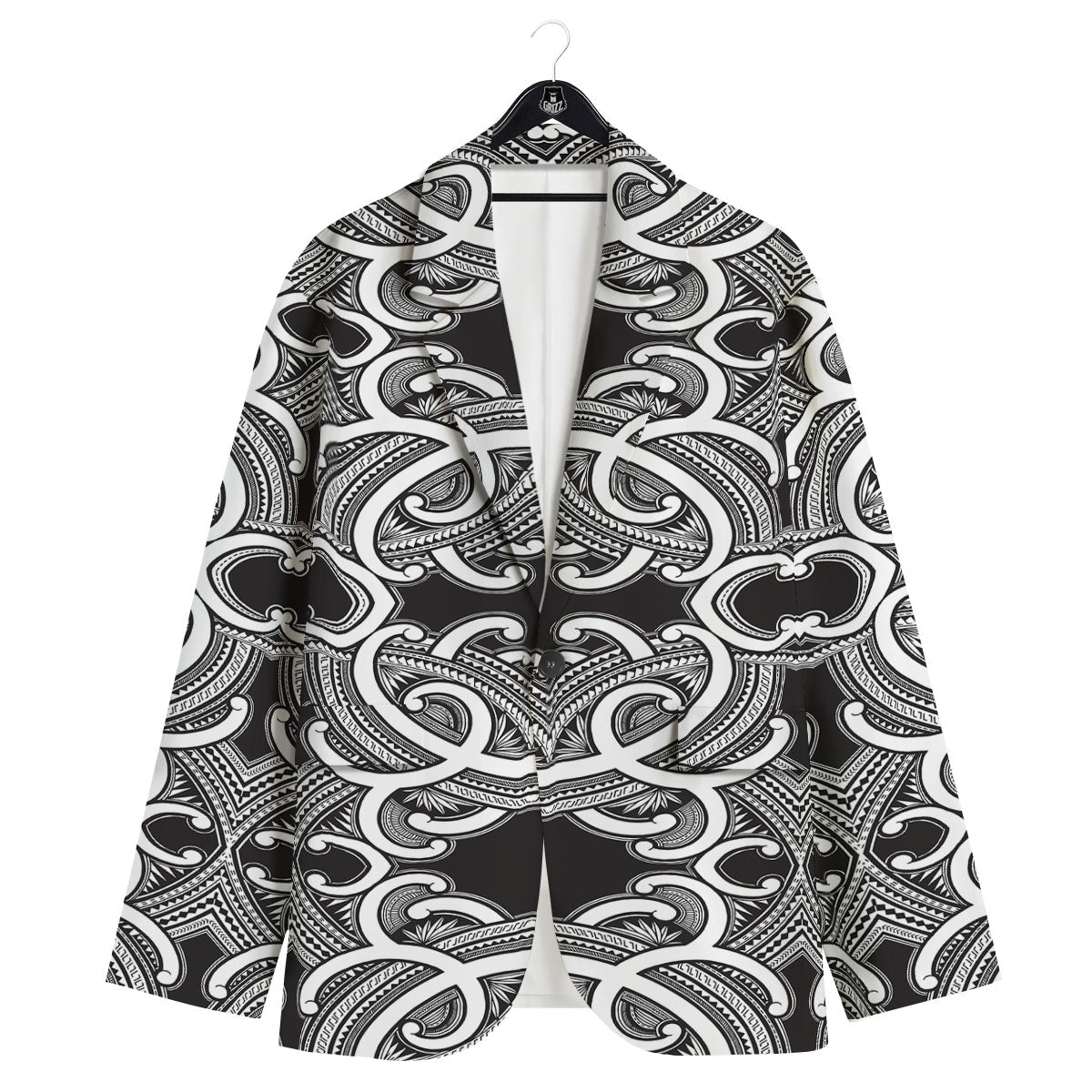 Polynesian Tattoo White And Black Print Men's Sport Coat-grizzshop