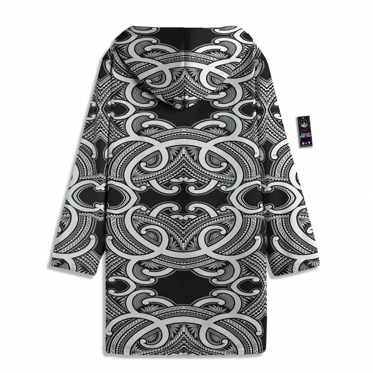 Polynesian Tattoo White And Black Print Men's Windbreaker Jacket-grizzshop