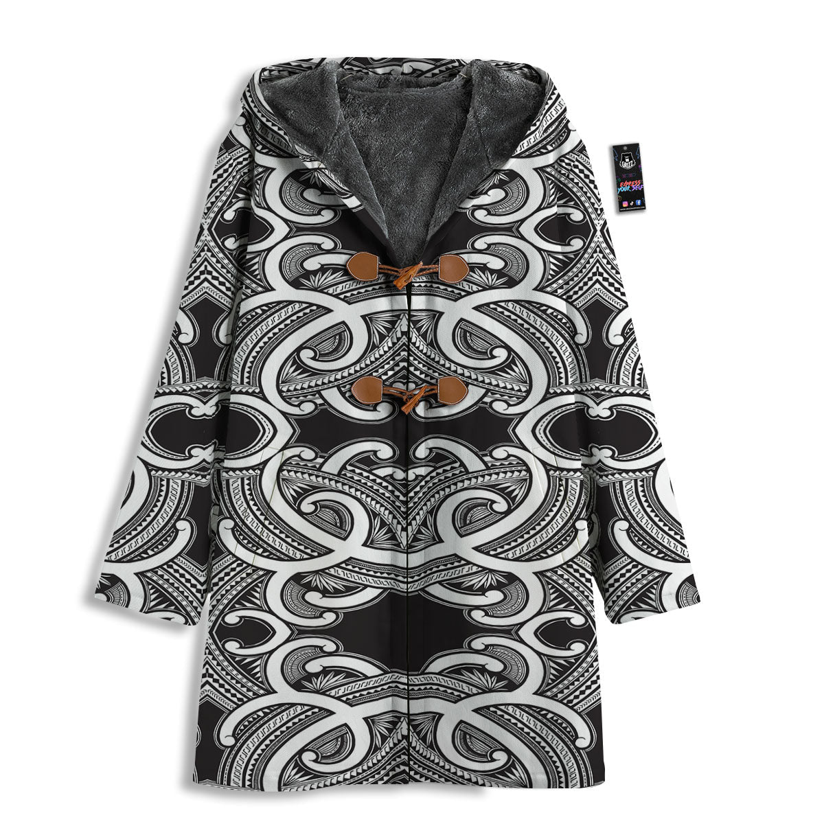 Polynesian Tattoo White And Black Print Men's Windbreaker Jacket-grizzshop