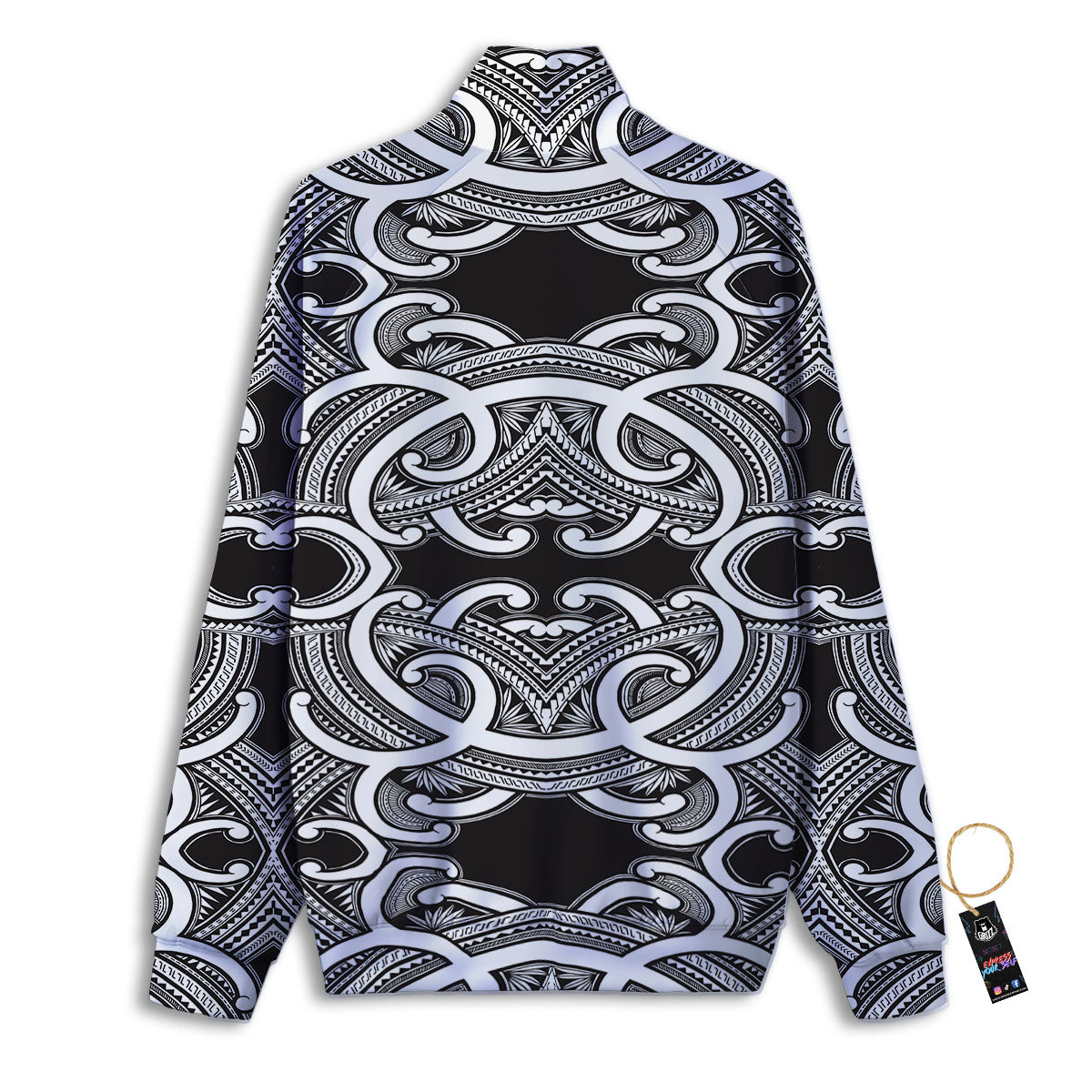 Polynesian Tattoo White And Black Print Track Jacket-grizzshop