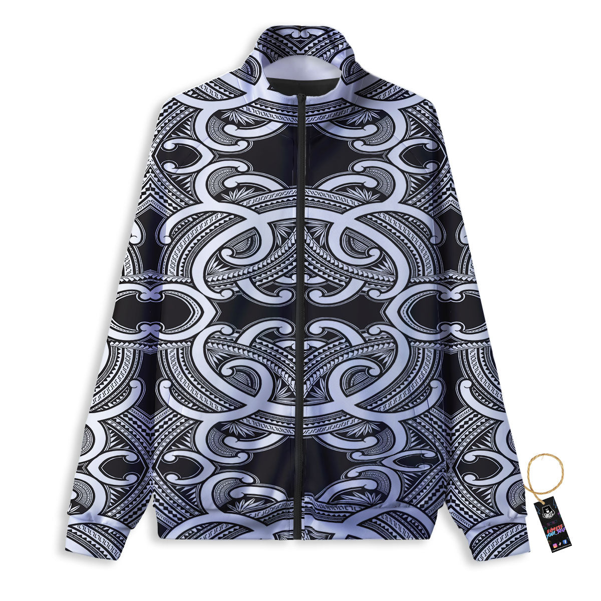 Polynesian Tattoo White And Black Print Track Jacket-grizzshop