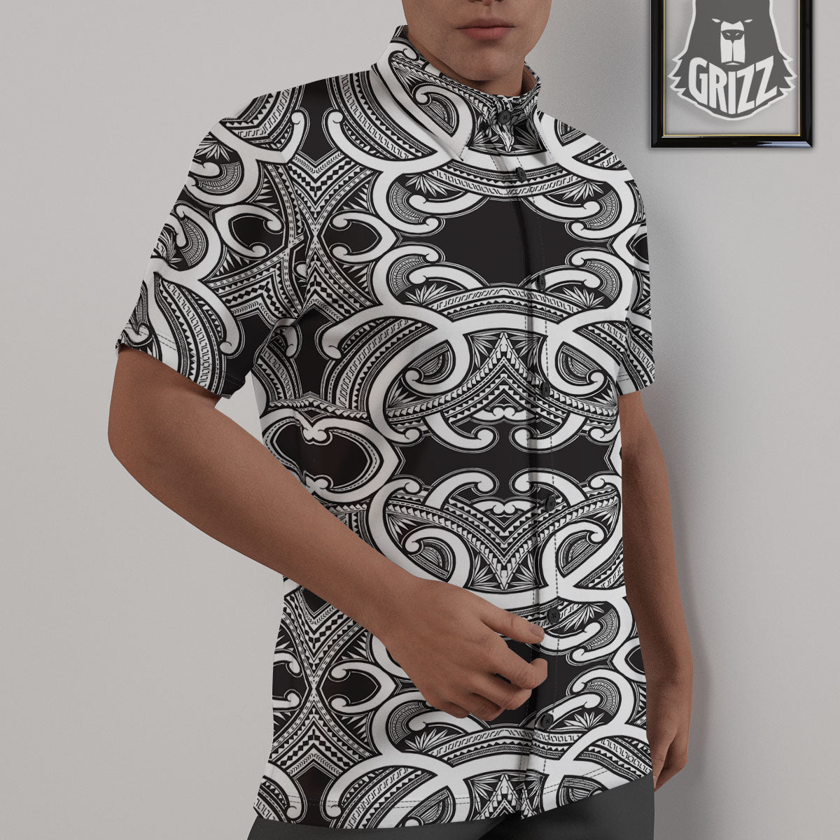 Polynesian Tattoo White And Black Print Untucked Shirts-grizzshop