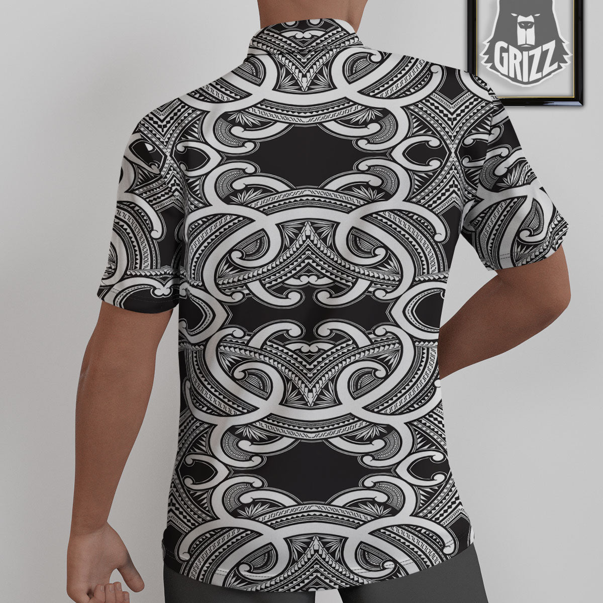 Polynesian Tattoo White And Black Print Untucked Shirts-grizzshop