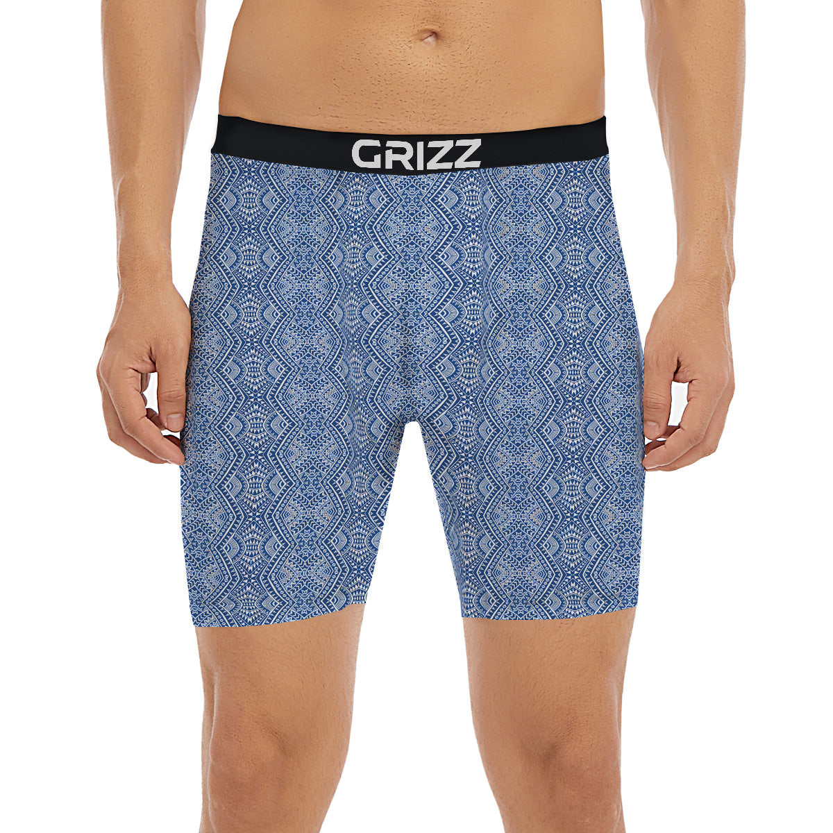 Polynesian Tribal Blue Maori Print Boxer Briefs-grizzshop