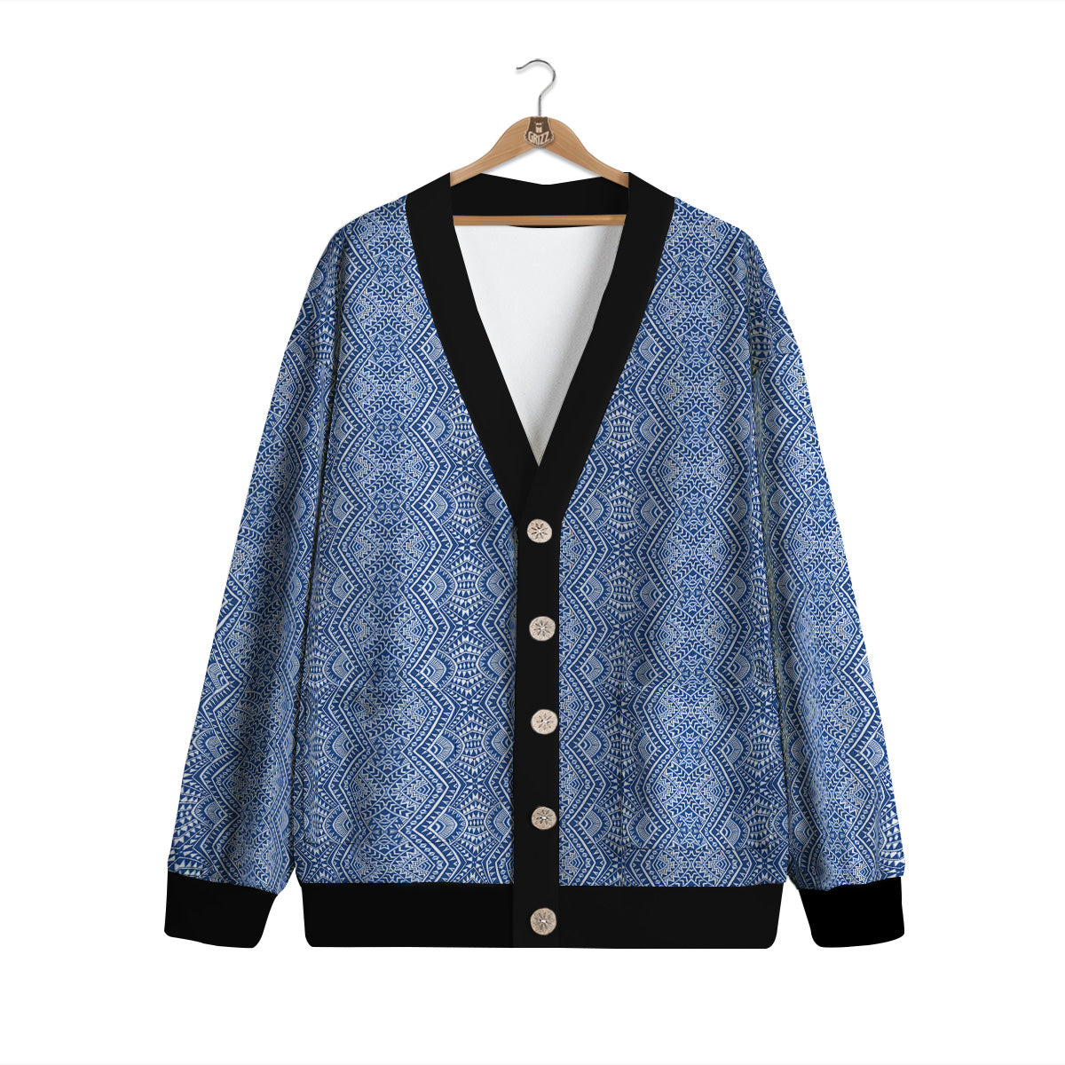Polynesian Tribal Blue Maori Print Cardigan-grizzshop