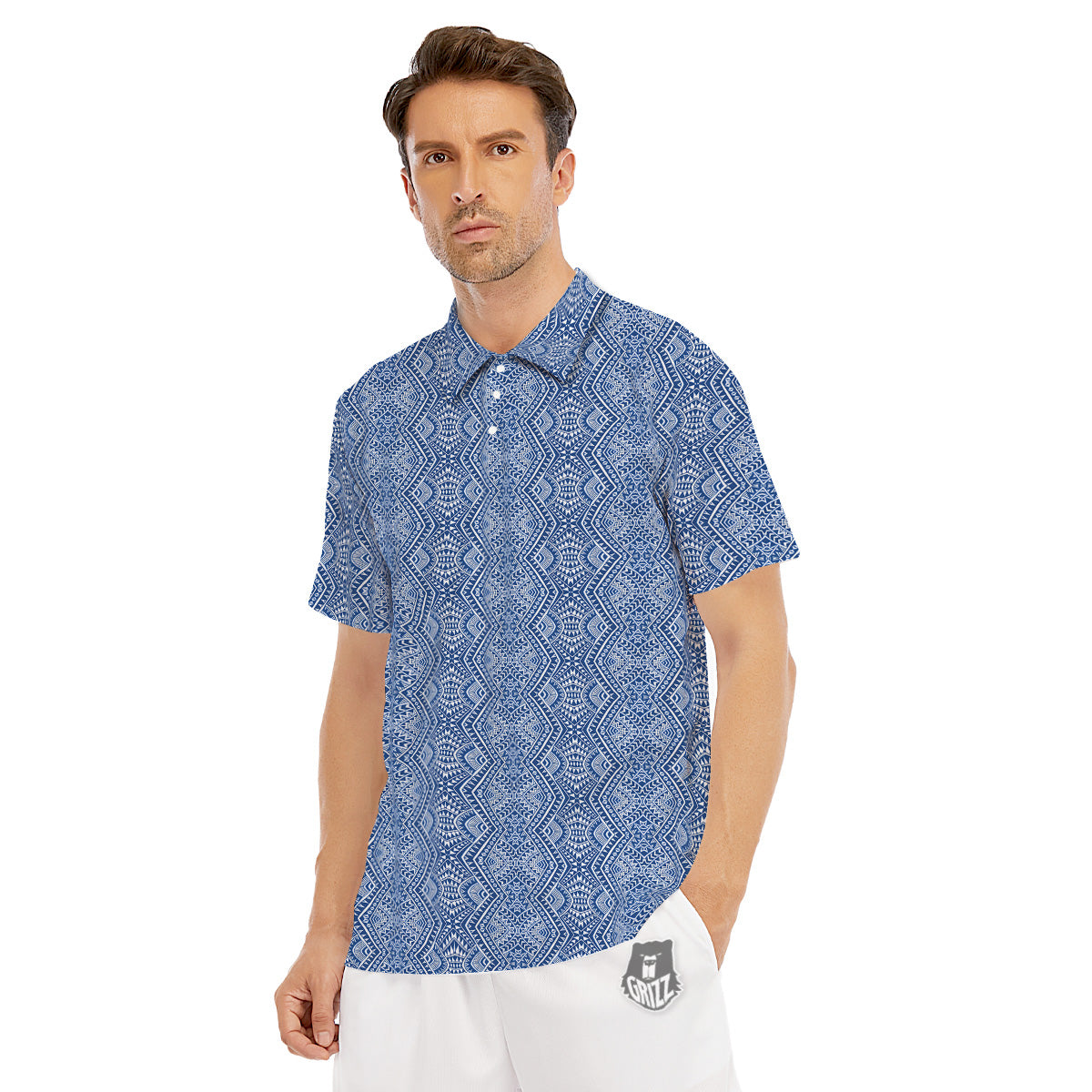 Polynesian Tribal Blue Maori Print Men's Golf Shirts-grizzshop