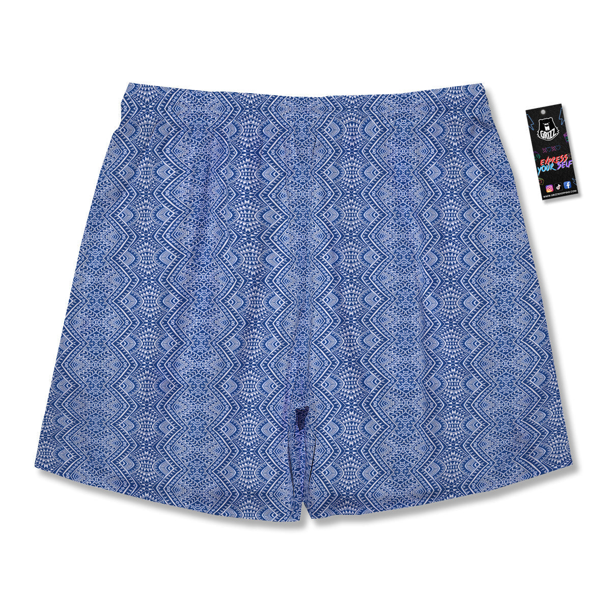 Polynesian Tribal Blue Maori Print Men's Running Shorts-grizzshop