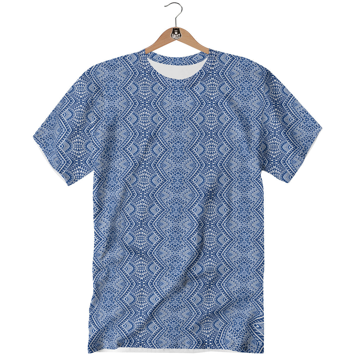 Polynesian Tribal Blue Maori Print T-Shirt-grizzshop