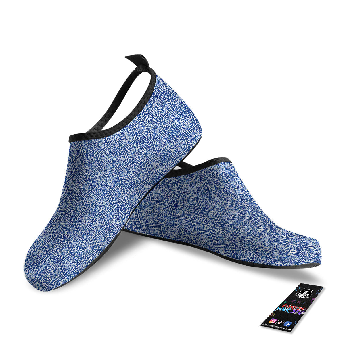 Polynesian Tribal Blue Maori Print Water Shoes-grizzshop