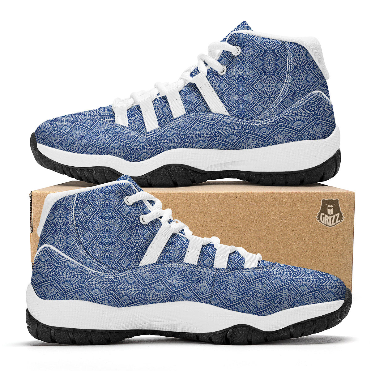 Polynesian Tribal Blue Maori Print White Bball Shoes-grizzshop
