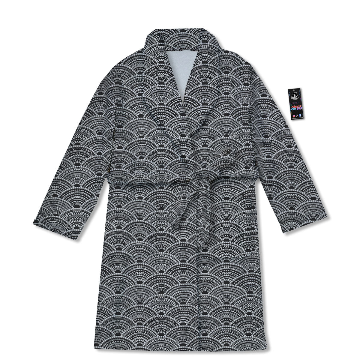 Polynesian White And Black Print Pattern Bathrobe-grizzshop