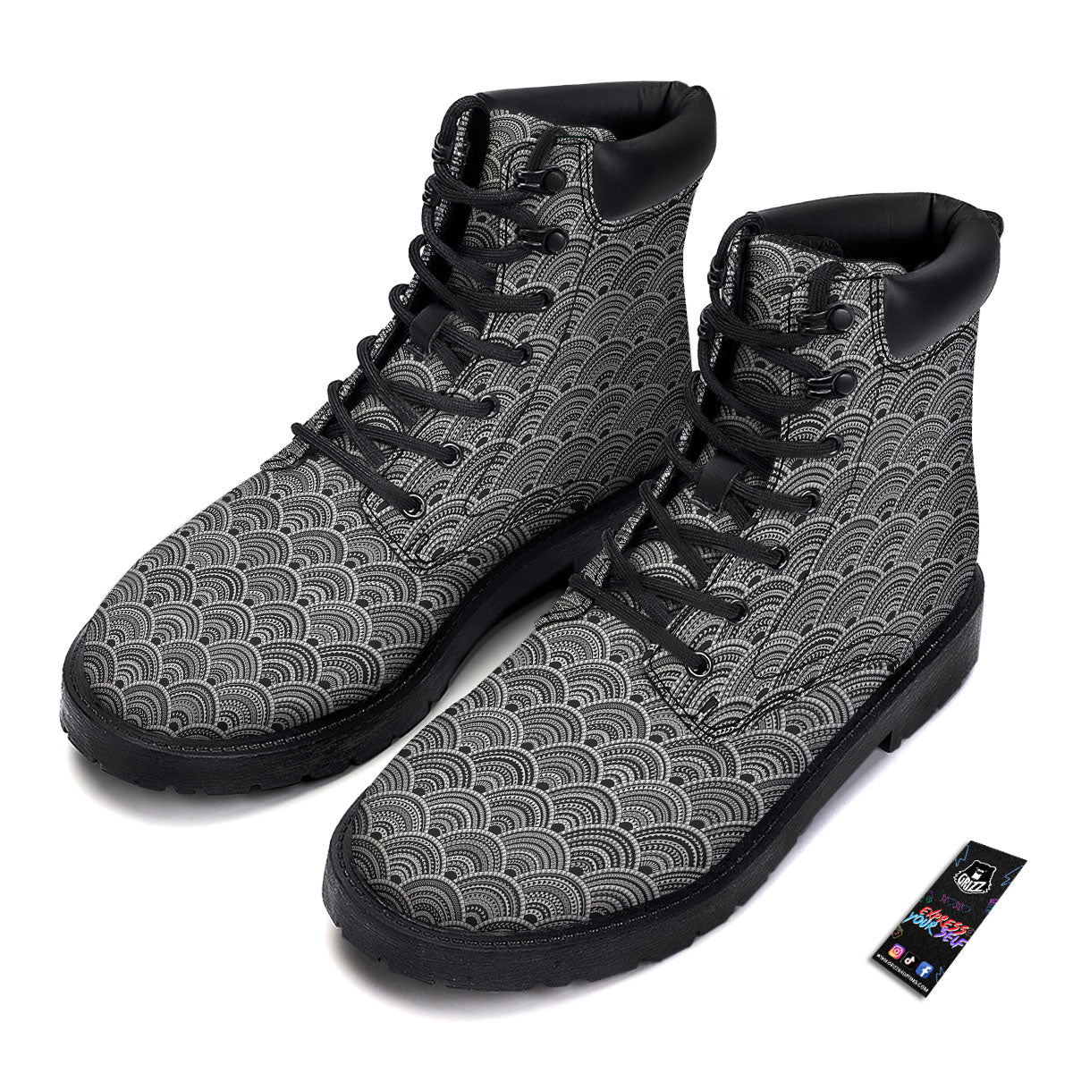 Polynesian White And Black Print Pattern Boots-grizzshop
