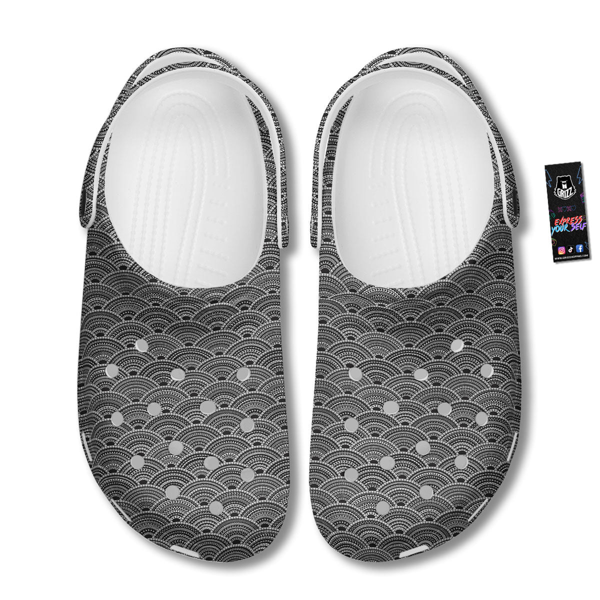 Polynesian White And Black Print Pattern Clog-grizzshop