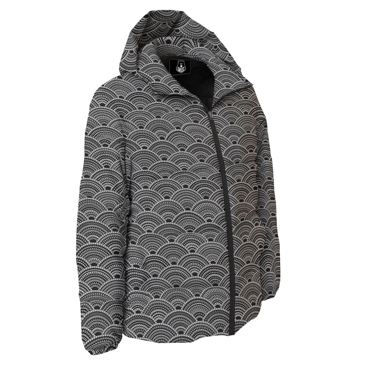 Polynesian White And Black Print Pattern Down Jacket-grizzshop