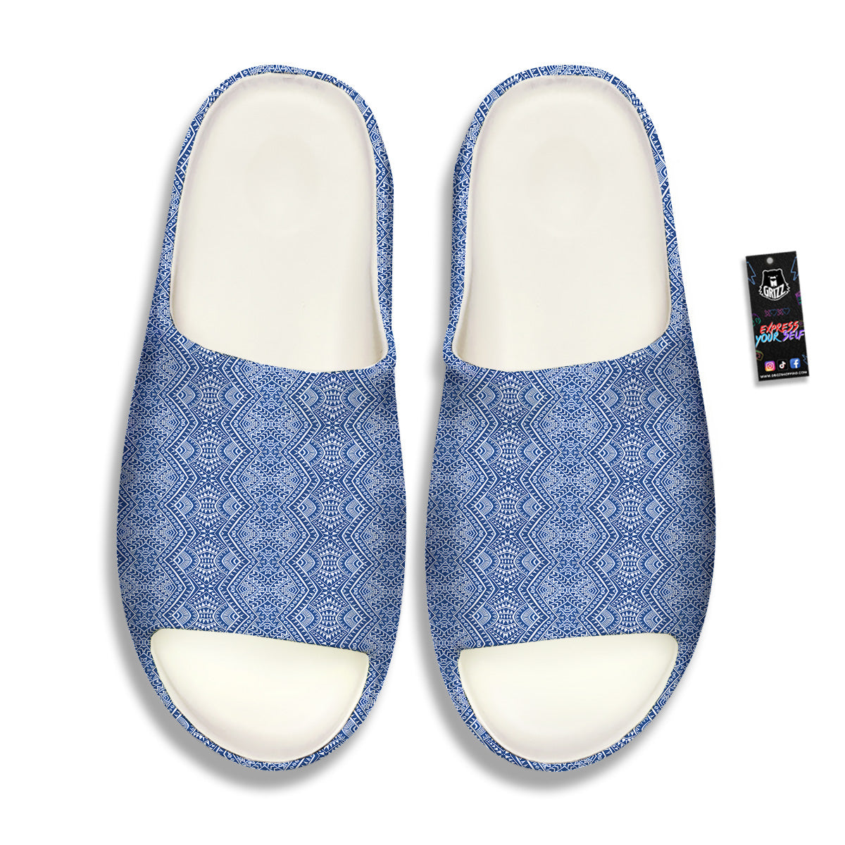Polynesian Tribal Blue Maori Print Sandals-grizzshop