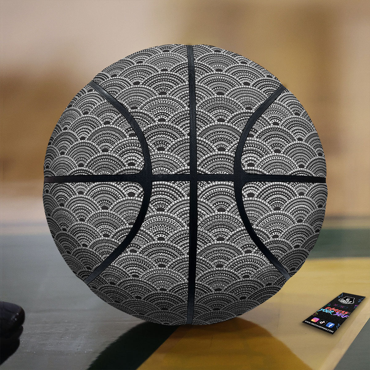 Polynesian White And Black Print Pattern Basketball