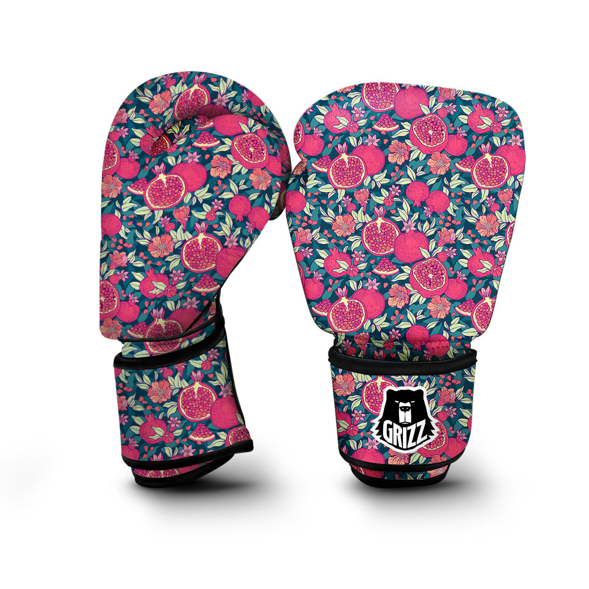 Pomegranate Floral Pattern Print Boxing Gloves-grizzshop