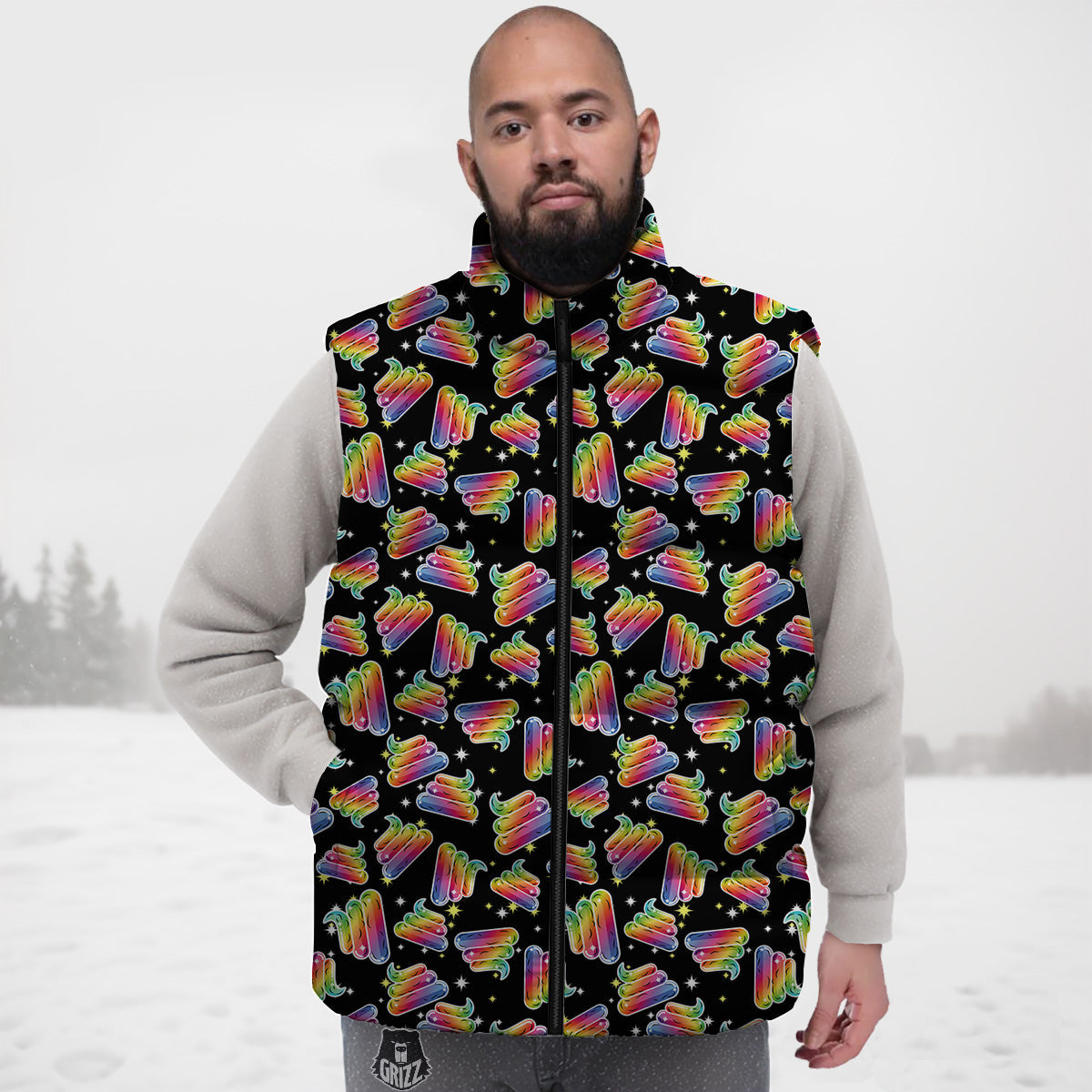 Pomegranate Pattern Print Down Vest-grizzshop