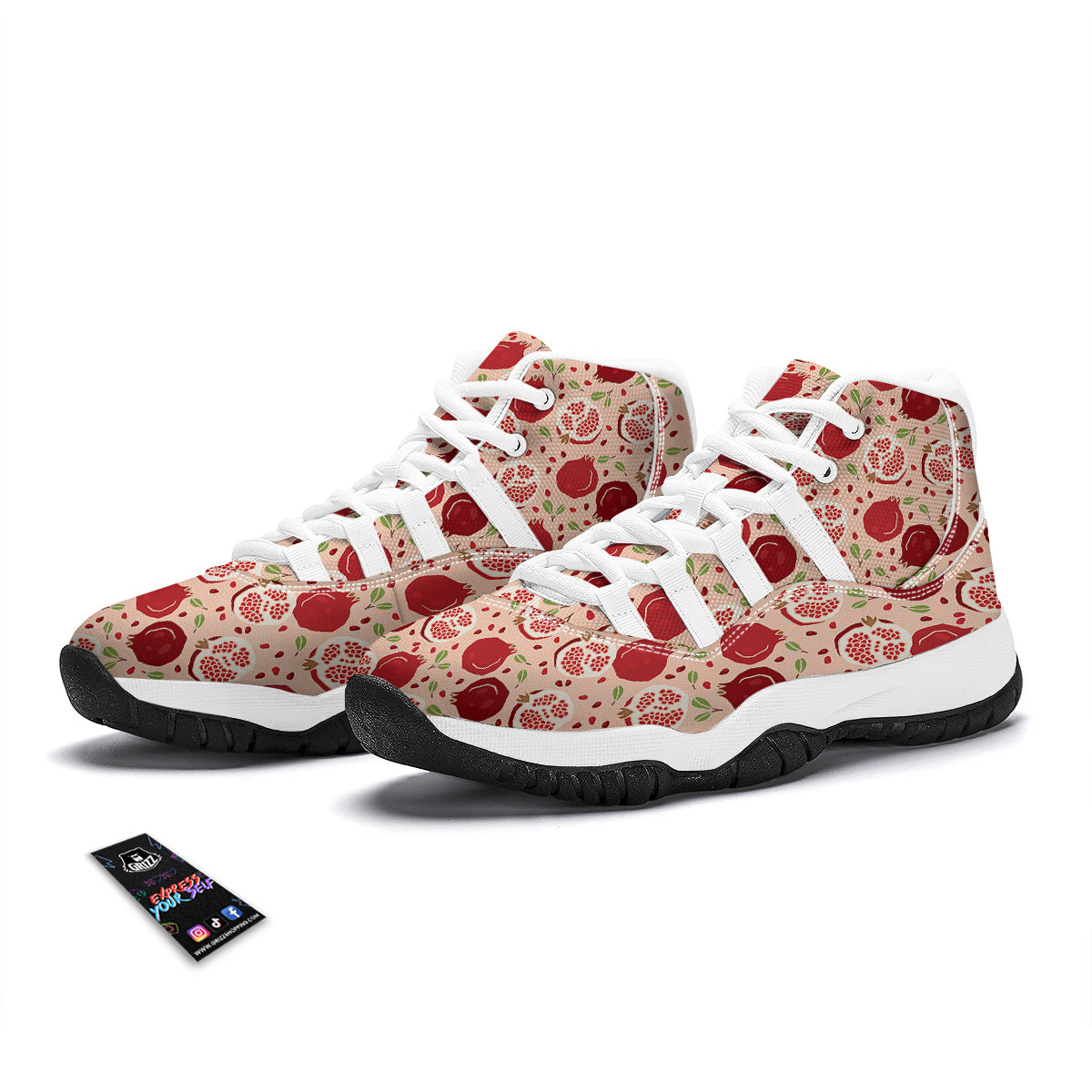 Pomegranate Pattern Print White Bball Shoes-grizzshop