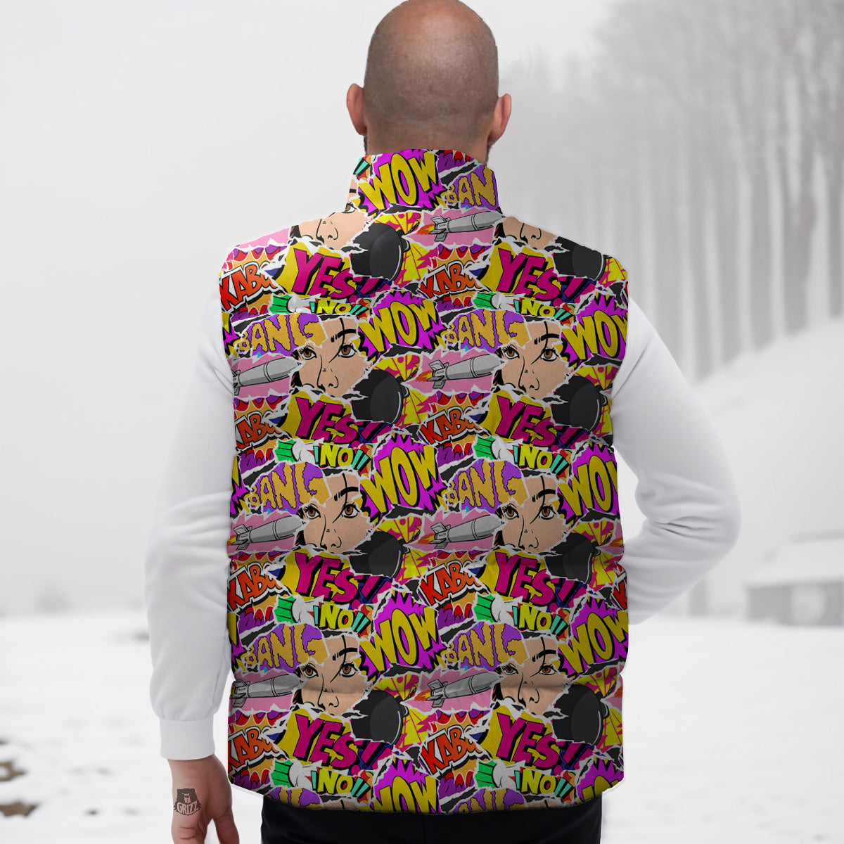 Pomegranate Print Pattern Down Vest-grizzshop