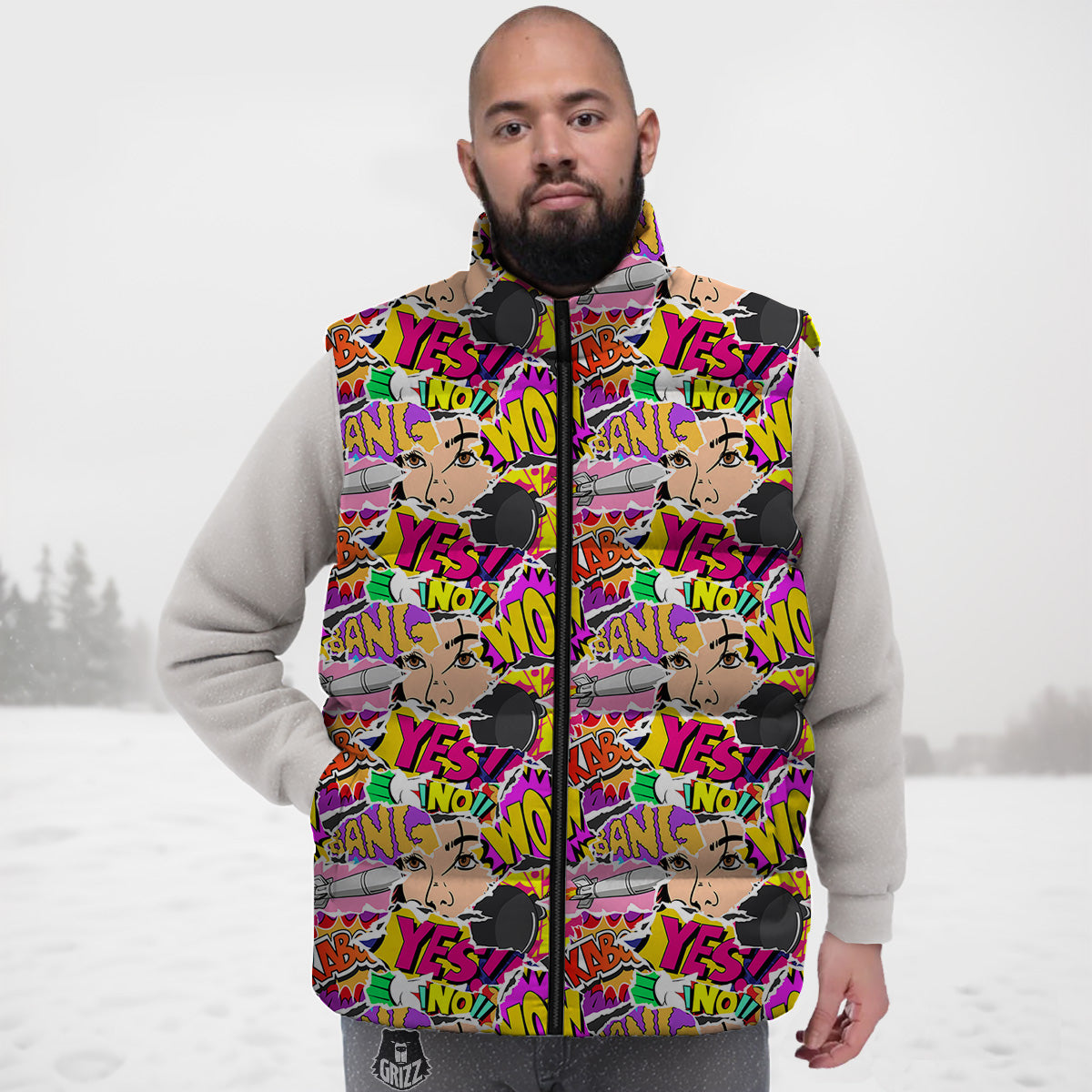 Pomegranate Print Pattern Down Vest-grizzshop