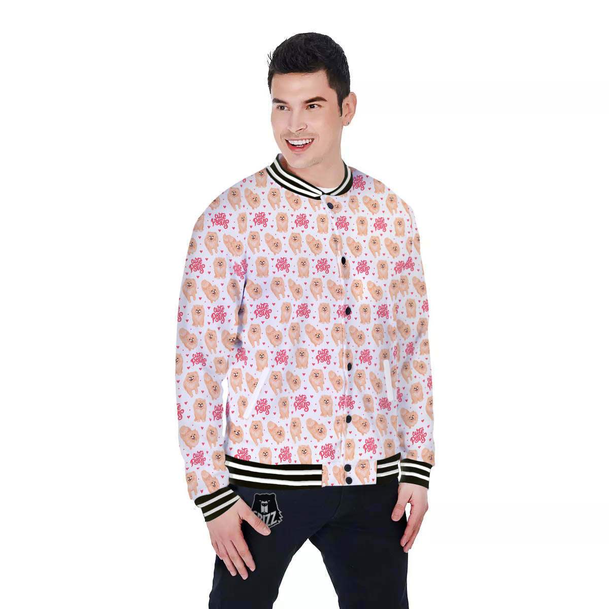 Pomeranian Cartoon Print Pattern Baseball Jacket-grizzshop