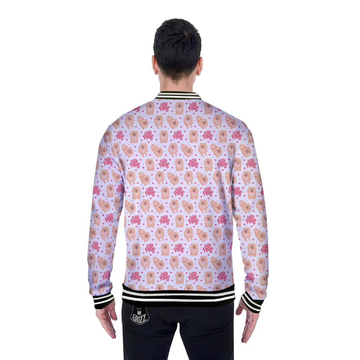 Pomeranian Cartoon Print Pattern Baseball Jacket-grizzshop