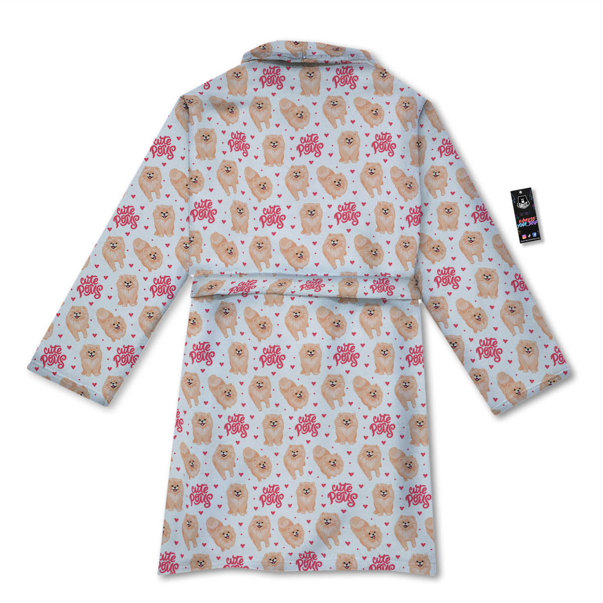 Pomeranian Cartoon Print Pattern Bathrobe-grizzshop