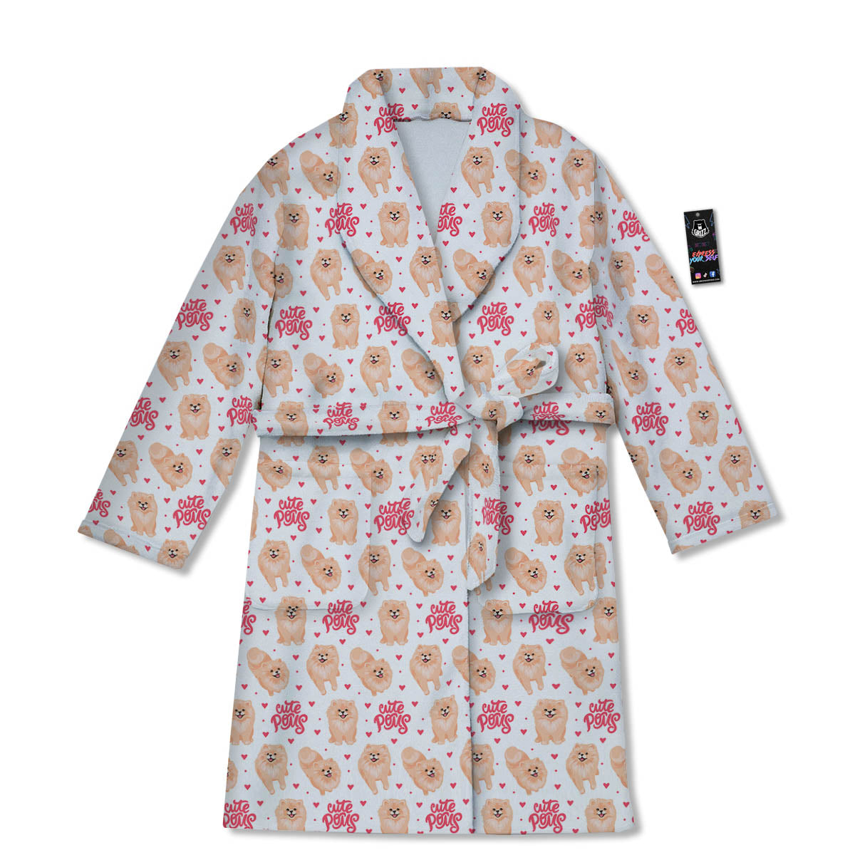 Pomeranian Cartoon Print Pattern Bathrobe-grizzshop