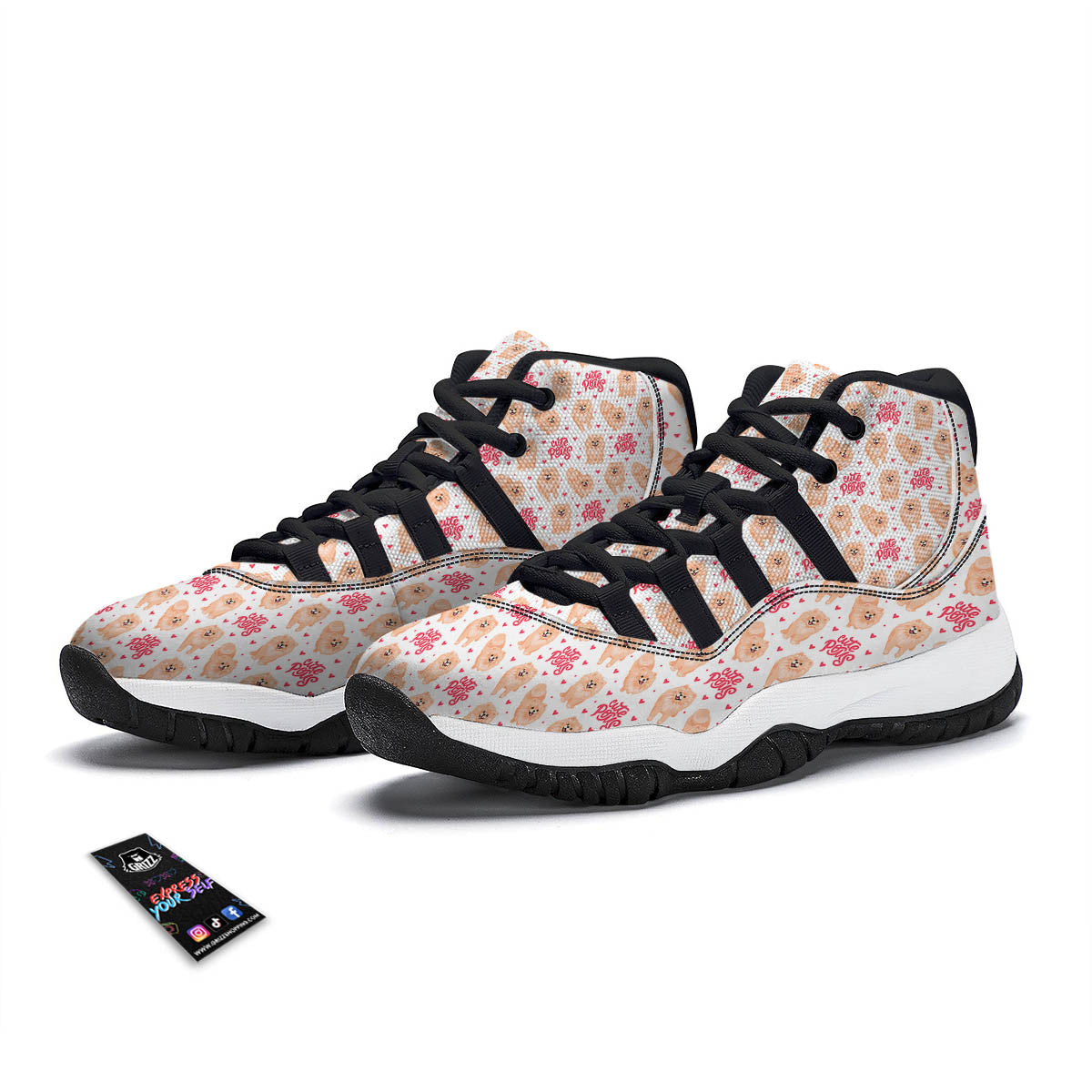 Pomeranian Cartoon Print Pattern Black Bball Shoes-grizzshop